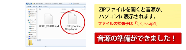 ZIPファイルを開くと、音源がパソコンに表示されます。